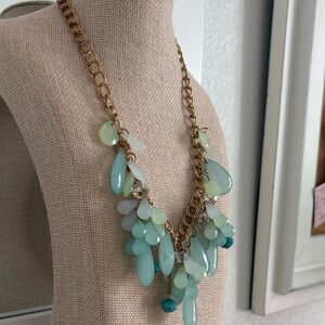 Gorgeous Gold and Green Waterfall Statement Necklace